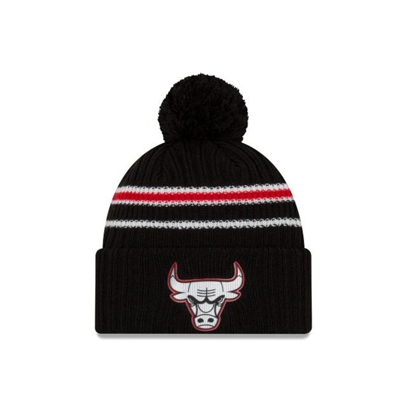 NBA Chicago Bulls Authentics Half Series Pom Knit (YXP7021) - Black New Era Beanies